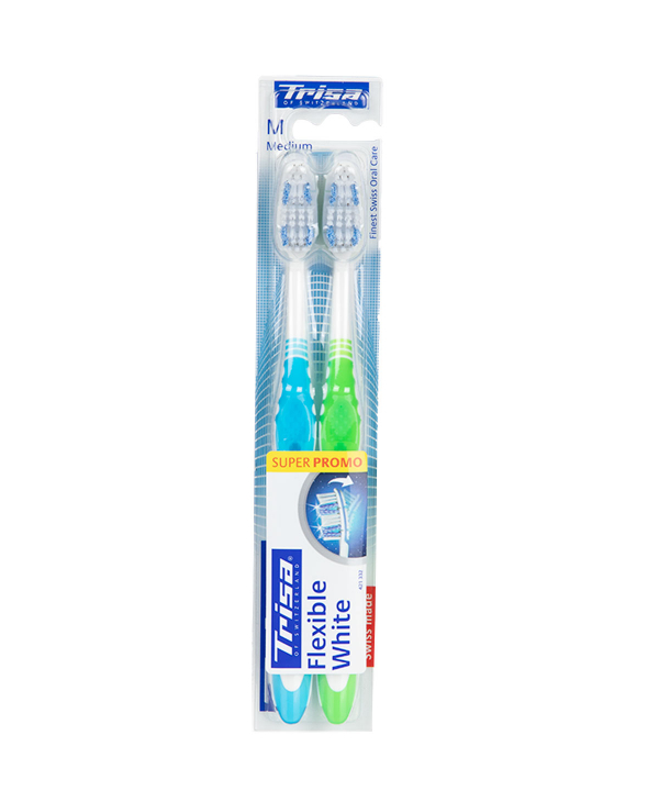 مسواک با برس متوسط تریزا Trisa مدل Flexible White بسته دو عددی