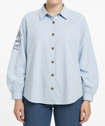 شومیز کتان آستین بلند زنانه مانگ مدل 7656033102