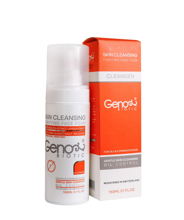 فوم شستشوی صورت پوست چرب و مختلط ژنوبایوتیک Geno Biotic مدل Clean Gen حجم 150 میلی‌لیتر
