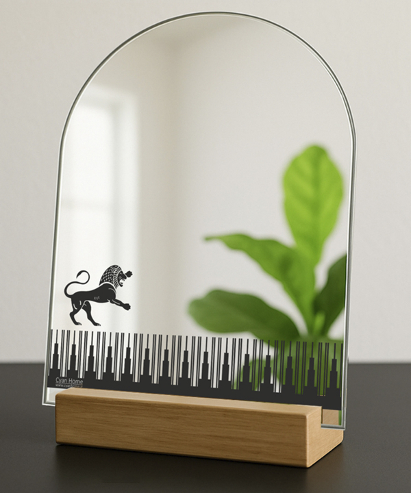 آینه رومیزی سایان هوم Cyan home طرح چوقا و شیر سنگی