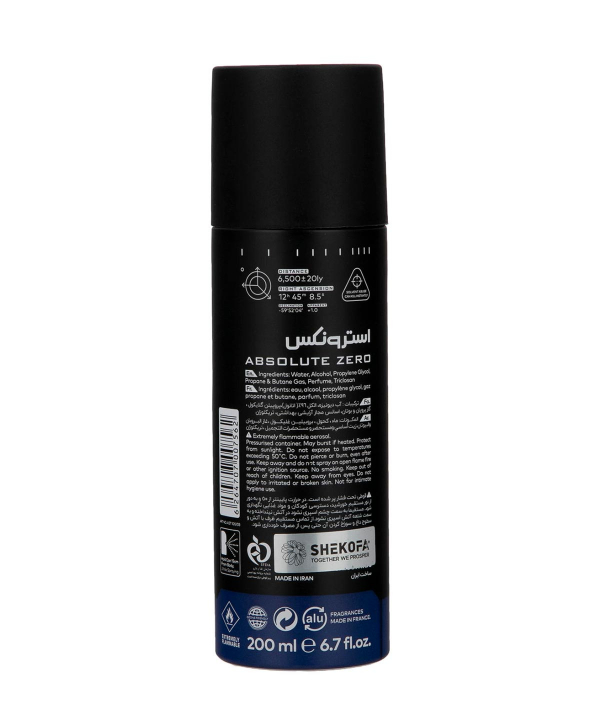 اسپری دئودورانت مردانه استرونکس Astronex مدل Absolute Zero حجم 200 میلی‌لیتر