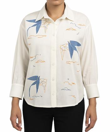 شومیز لینن آستین بلند زنانه فلای فشن مدل 1106000433