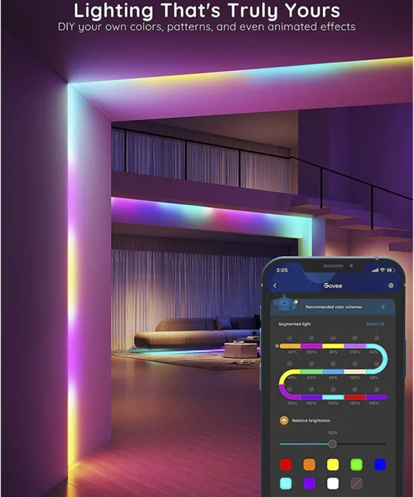 ريسه هوشمند 10 متري گووي RGBIC Basic Wi-Fi + Bluetooth LED H618C