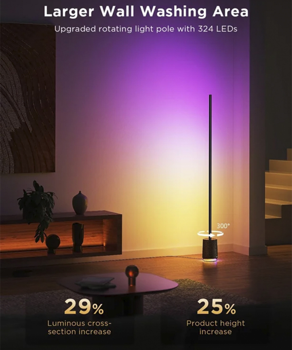 چراغ هوشمند اسپيكر دار گووي مدل Lyra RGBICWW Corner Floor Lamp Pro H6079