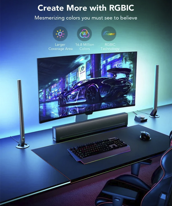 چراغ هوشمند گيمينگ روميزي گووي RGBIC Gaming Light Bars H6047