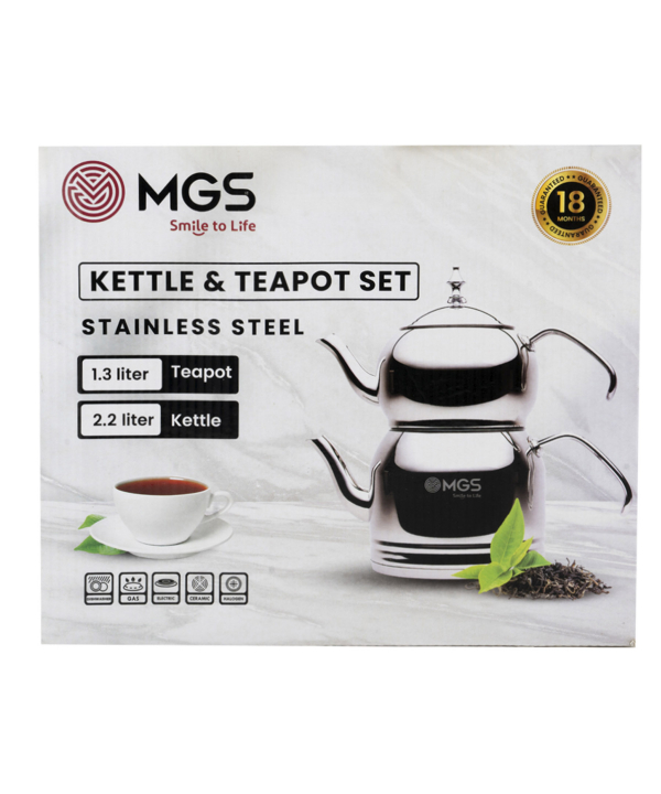 کتری و قوری 2.5 لیتری ام جی اس MGS کد بادسته استیل ام جی اس MGS کد K41024