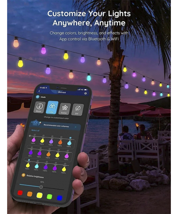 ريسه هوشمند فضاي باز 15 متري گووي مدل RGBIC S14 Bulb String Lights H7020