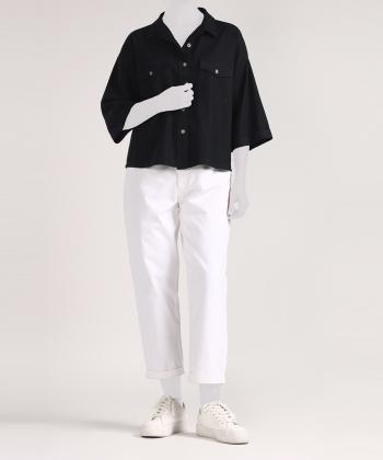 شومیز لینن آستین کوتاه زنانه سارک مدل 1204957