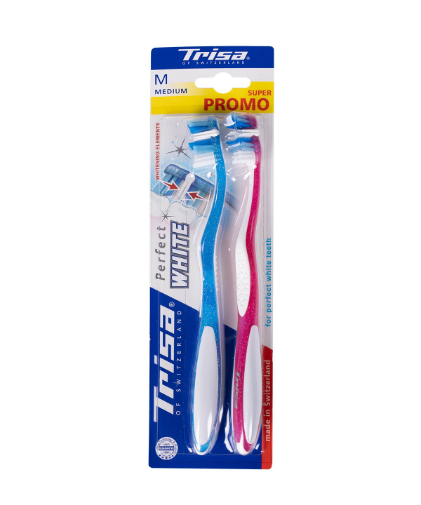 مسواک با برس متوسط تریزا Trisa مدل Perfect White بسته 2 عددی