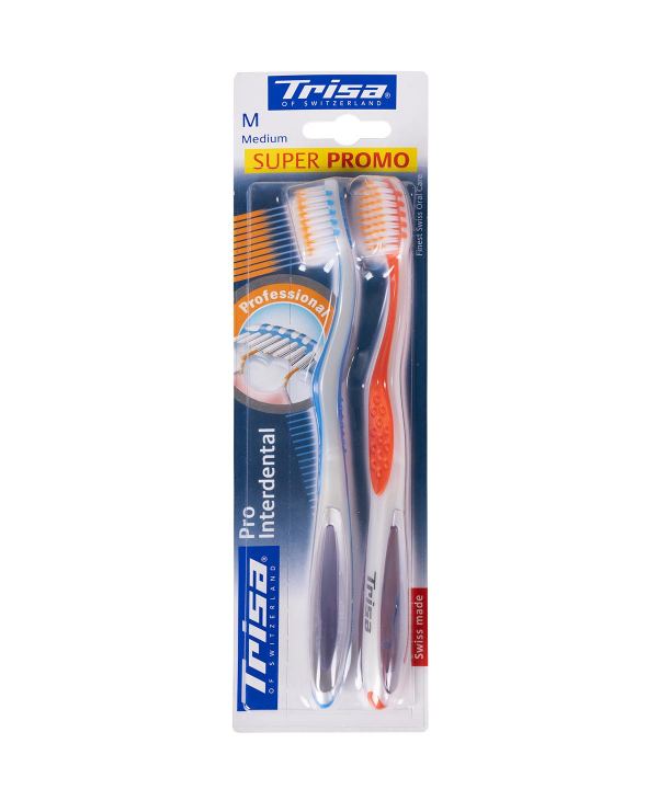 مسواک با برس متوسط تریزا Trisa مدل Pro Interdental بسته 2 عددی