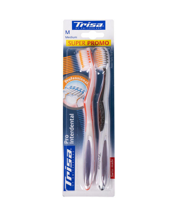 مسواک با برس متوسط تریزا Trisa مدل Pro Interdental بسته 2 عددی