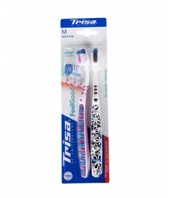 مسواک با برس متوسط تریزا Trisa مدل Feel Good بسته 2 عددی