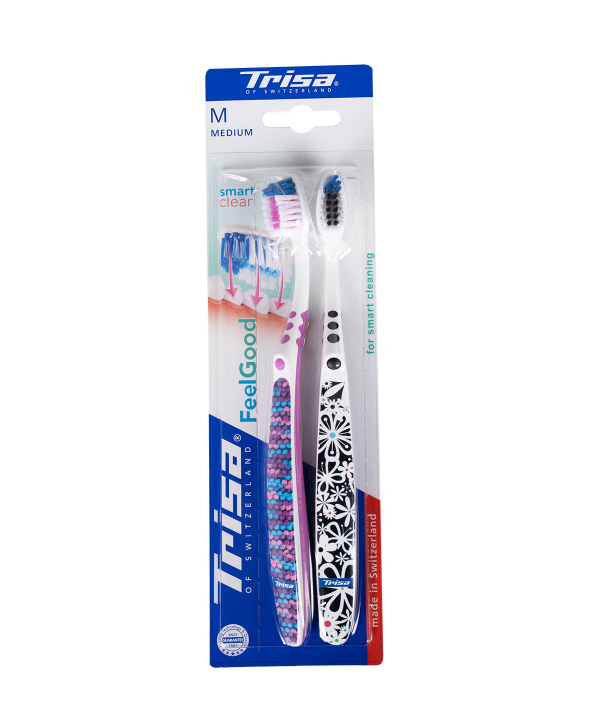 مسواک با برس متوسط تریزا Trisa مدل Feel Good بسته 2 عددی