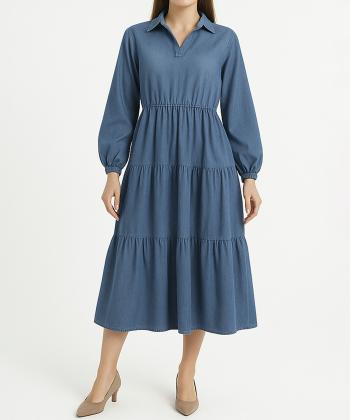 پيراهن ساحلي زنانه جين عروسكي آستين بلند اندام كد 1001