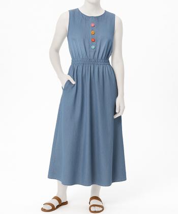 پيراهن ساحلي زنانه دكمه رنگي آستين حلقه اي اندام كد 1003