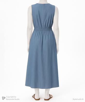 پيراهن ساحلي زنانه دكمه رنگي آستين حلقه اي اندام كد 1003