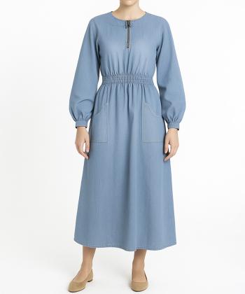 پيراهن ساحلي زنانه جلو بسته زيپ وسط آستين دار اندام كد 1002