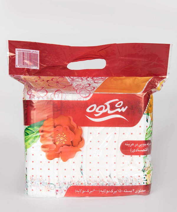 دستمال کاغذی 150 برگ شکوه Shokouh طرح‌دار بسته 4 عددی