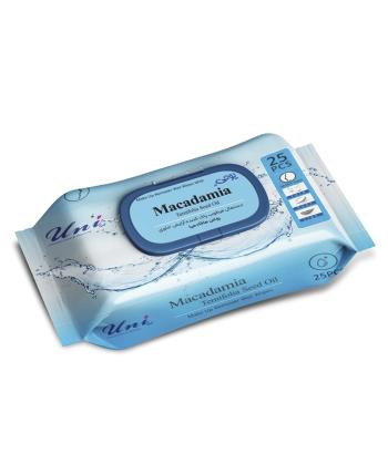 دستمال مرطوب پاک کننده آرایش یونی لد حاوی روغن ماکادمیا بسته 25 عددی