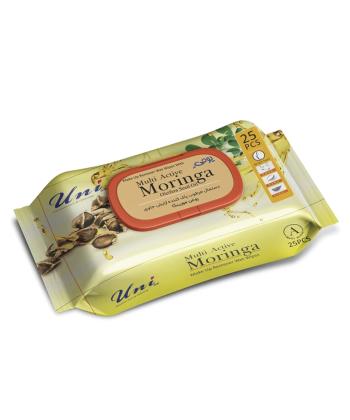 دستمال مرطوب پاک کننده آرایش یونی لد حاوی روغن مورینگا بسته 25 عددی