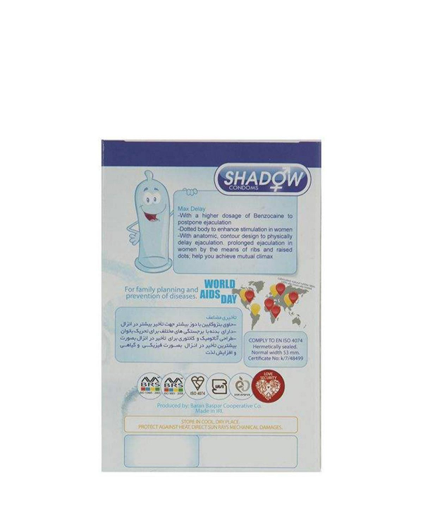 کاندوم تاخیری و خاردار شدو Shadow مدل Max Delay بسته 12 عددی