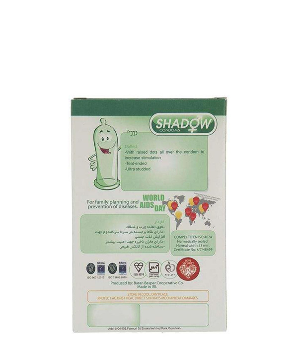 کاندوم تاخیری و خاردار شدو Shadow مدل Dotted بسته 12 عددی