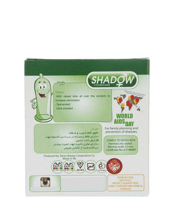 کاندوم تاخیری و خاردار شدو Shadow مدل Dotted بسته 3 عددی