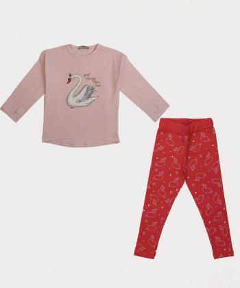 ست تیشرت و شلوار نخی دخترانه پیانو مدل 1856