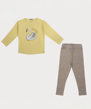 ست تیشرت و شلوار نخی دخترانه پیانو مدل 1856