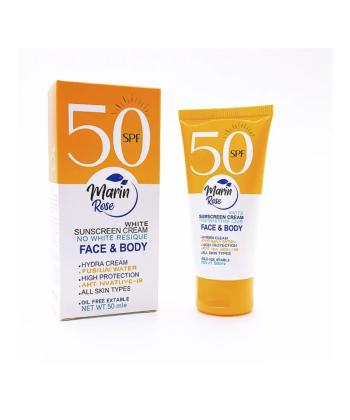 ضد آفتاب صورت و بدن بی رنگ SPF50 مارین رز مناسب انواع پوست حجم 50 میلی لیتر