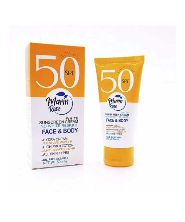 ضد آفتاب صورت و بدن بی رنگ SPF50 مارین رز مناسب انواع پوست حجم 50 میلی لیتر