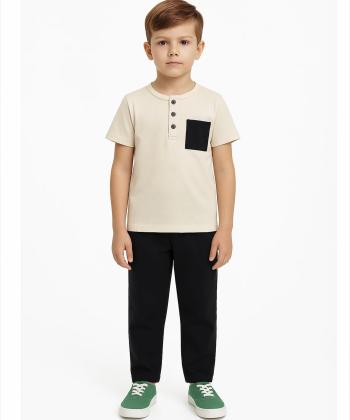 ست تیشرت و شلوار نخی پسرانه مادر مدل Sivan