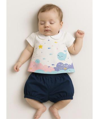 ست تیشرت و شلوارک نوزادی دخترانه فیروز Firooz مدل Mekro