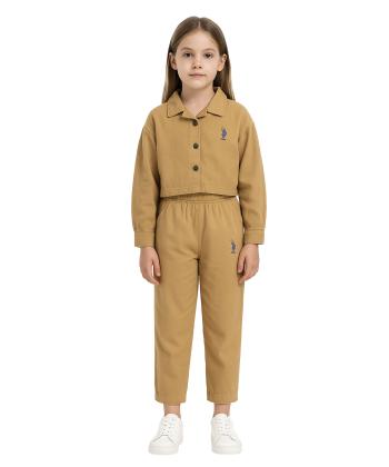 ست شومیز و شلوار کتان دخترانه یو اس پولو کیدز مدل 5836B3