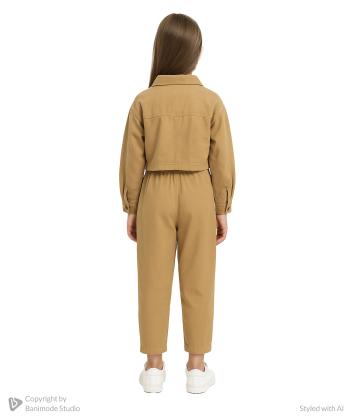 ست شومیز و شلوار کتان دخترانه یو اس پولو کیدز مدل 5836B3