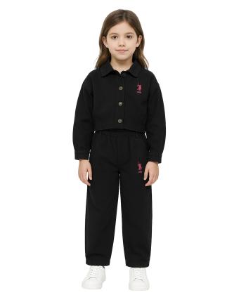 ست شومیز و شلوار کتان دخترانه یو اس پولو کیدز مدل 5836B3