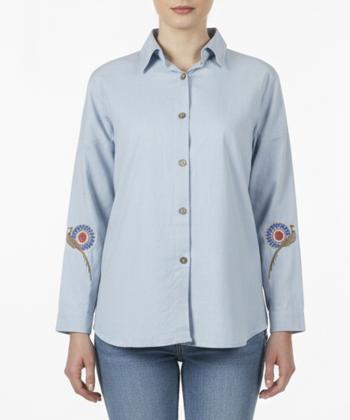 شومیز نخی آستین بلند زنانه شندی مدل 8103