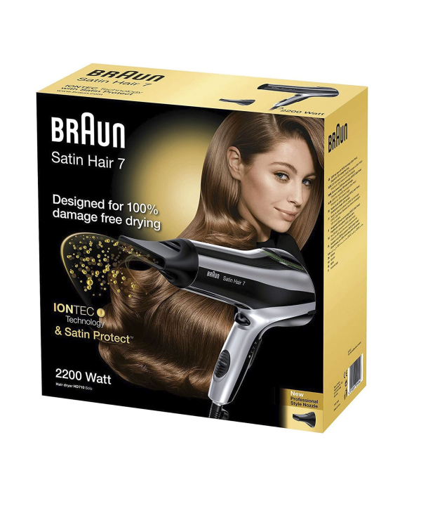 سشوار براون مدل ساتین هیر 7 2200 وات آیونیک بلک & متالیک گری مدل BRHD710E