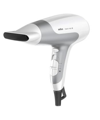 سشوار براون مدل ساتین هیر 5 2500 وات آیونیک پاور پرفکشن وایت & متالیک گری مدل BRHD580E