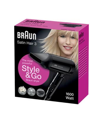 سشوار مسافرتی براون مدل ساتین هیر 1 1200 وات استایل & گو بلک مدل BRHD130E