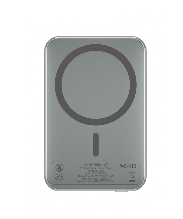 پاوربانک مگسیف 20 وات 5000 میلی‌آمپر مایپو مدل MIPOW POWER CUBE MAGLINK SLIM SPQ02 رنگ: خاکستری