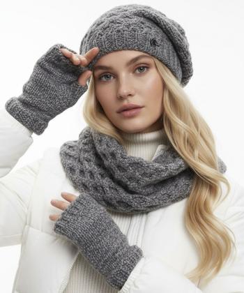 ست كلاه شال گردن و دستكش زنانه تارتن مدل 312113434