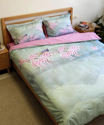 سرويس كاور لحاف دو نفره 4 تكه پاميل طرح آواز طبيعت