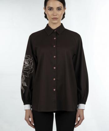 شومیز کتان آستین بلند زنانه مانگ مدل 7656033102