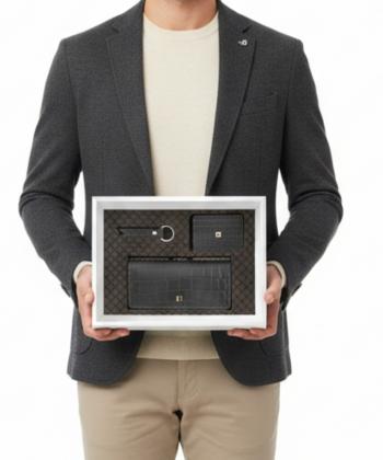 ست هدیه مردانه چرم طبیعی منط Mante مدل Y108