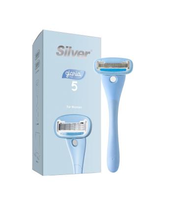 خودتراش زنانه سيلور مدل Gloria5 System دسته با 2 تيغ يدك و هوك نگهدارنده