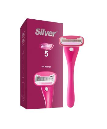 خودتراش زنانه سيلور مدل Gloria5 System دسته با 2 تيغ يدك و هوك نگهدارنده