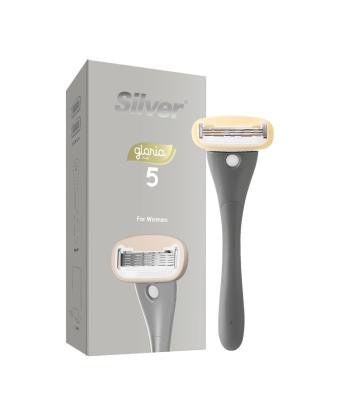 خودتراش زنانه سيلور مدل Gloria5 System دسته با 2 تيغ يدك و هوك نگهدارنده