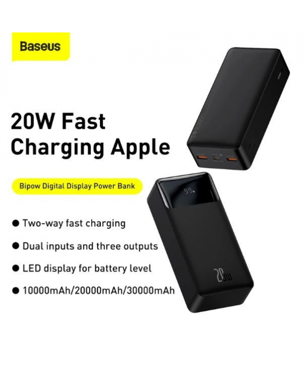 پاوربانك باسئوس ظرفيت 30000 ميلي آمپر ساعت مدل Bipow 20W