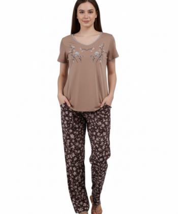 ست تیشرت و شلوار نخی راحتی زنانه ناربن مدل AM-NRB-WS4008